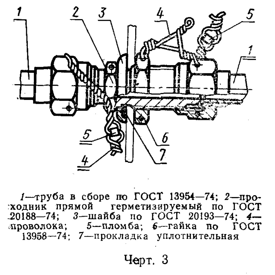 Схема по ГОСТ 13977-74: сборка с герметизируемым проходником, гайкой и шайбой